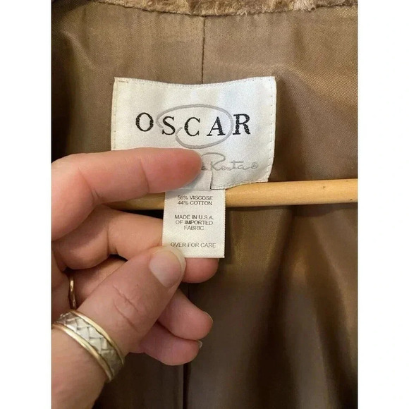 Oscar By Oscar De La Renta Womens Crushed Velvet Jacket Blazer Gold  Camel Sz 16 - Picture 7 of 17